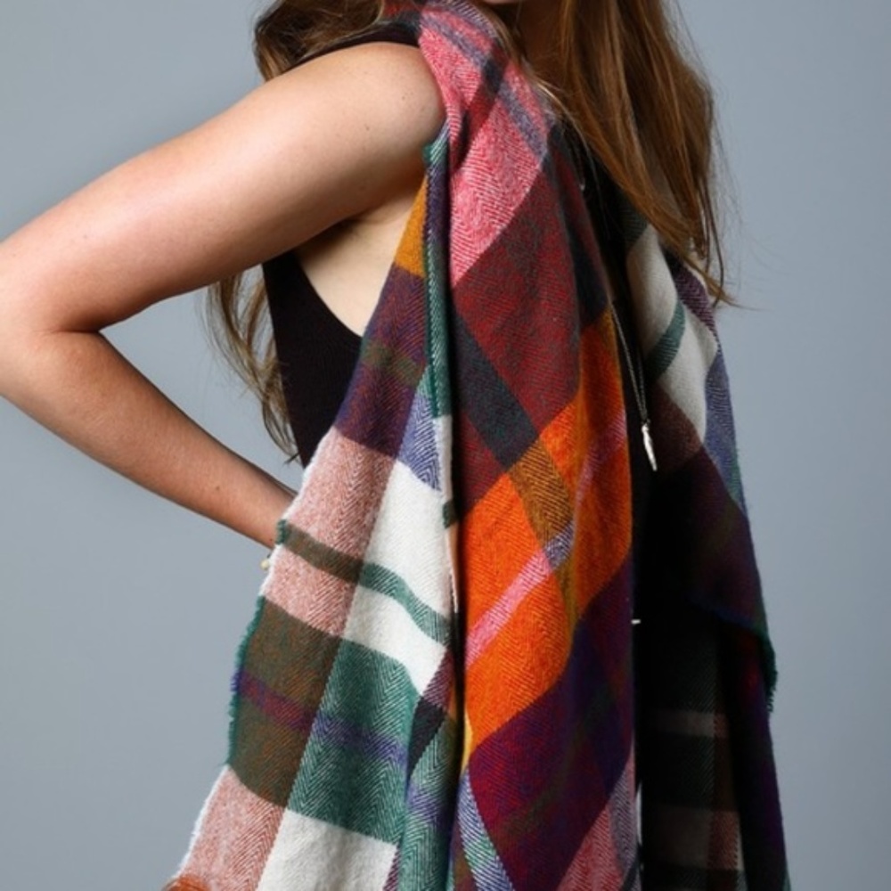 Angelique Soft Multicolored Plaid Wrap Scarf - Picture 3 of 7